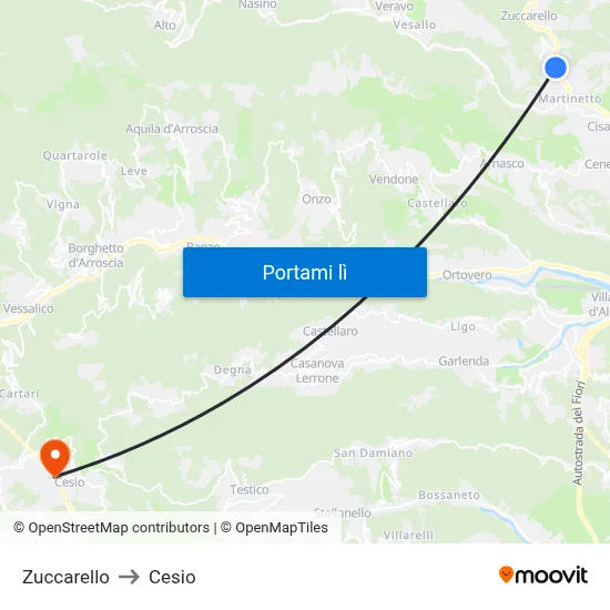 Zuccarello to Cesio map