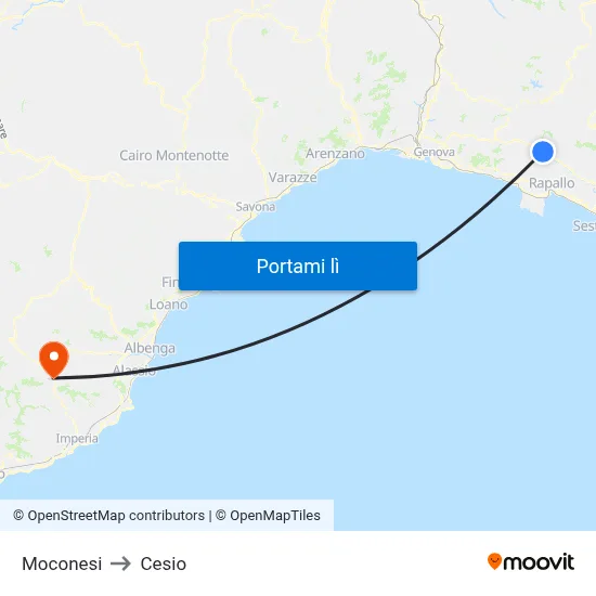 Moconesi to Cesio map