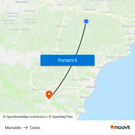 Murialdo to Cesio map