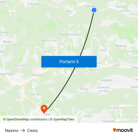 Nasino to Cesio map