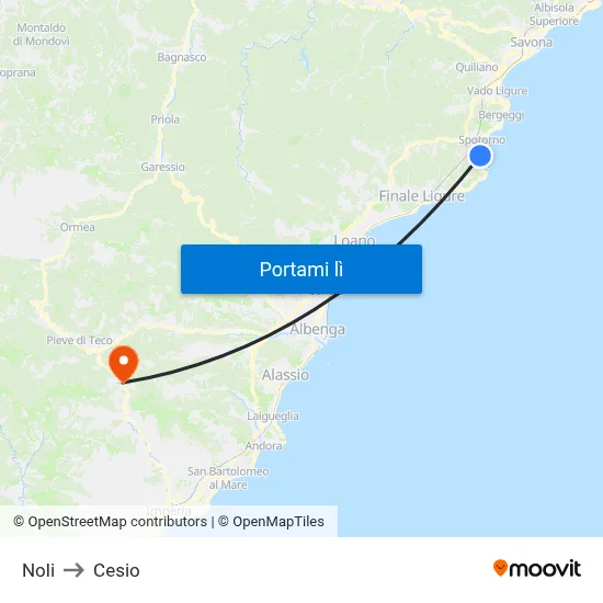 Noli to Cesio map