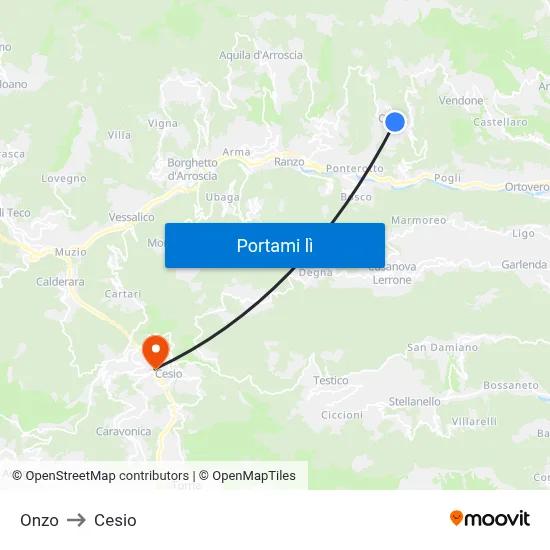 Onzo to Cesio map