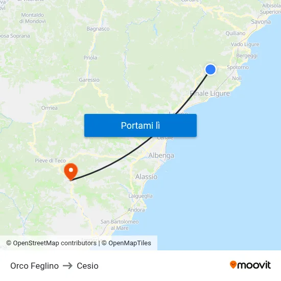 Orco Feglino to Cesio map