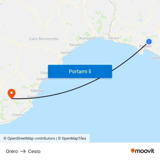 Orero to Cesio map