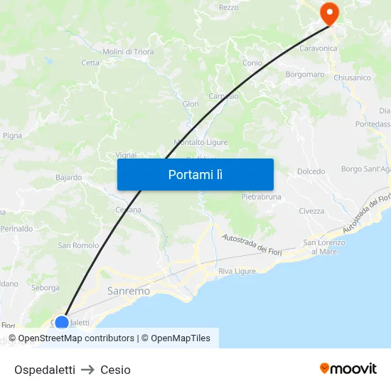 Ospedaletti to Cesio map