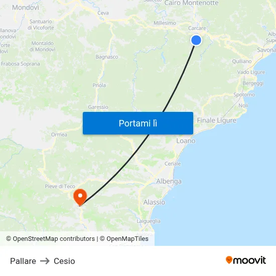 Pallare to Cesio map