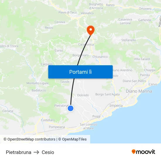 Pietrabruna to Cesio map