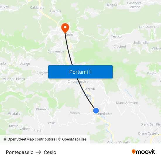 Pontedassio to Cesio map