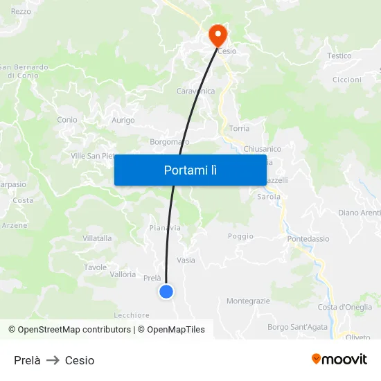 Prelà to Cesio map