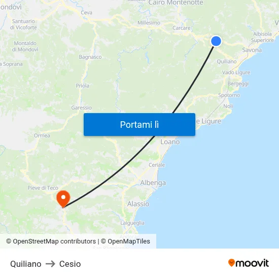 Quiliano to Cesio map