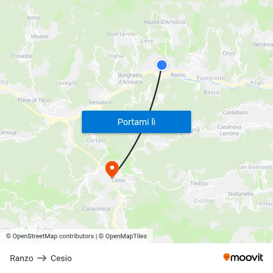 Ranzo to Cesio map