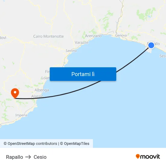 Rapallo to Cesio map