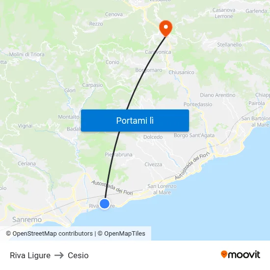 Riva Ligure to Cesio map