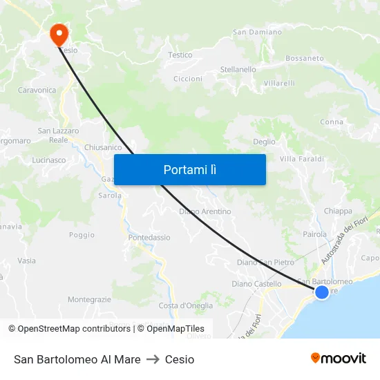 San Bartolomeo Al Mare to Cesio map