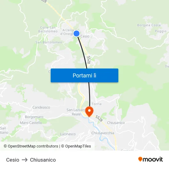Cesio to Chiusanico map