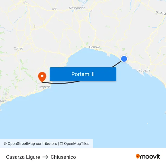 Casarza Ligure to Chiusanico map