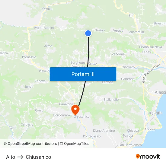 Alto to Chiusanico map