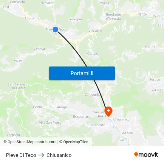 Pieve Di Teco to Chiusanico map