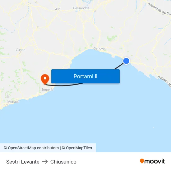 Sestri Levante to Chiusanico map