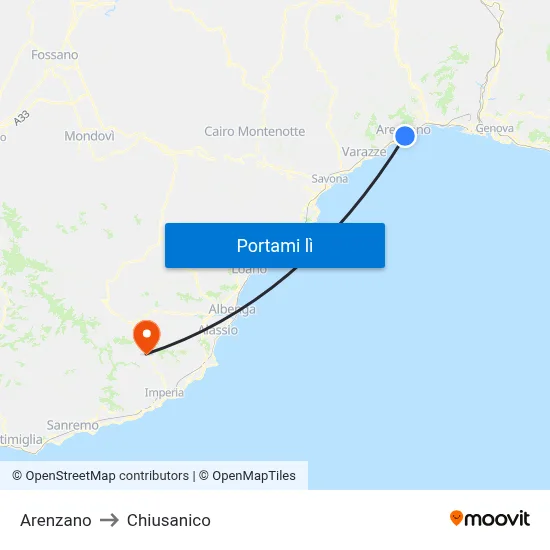 Arenzano to Chiusanico map