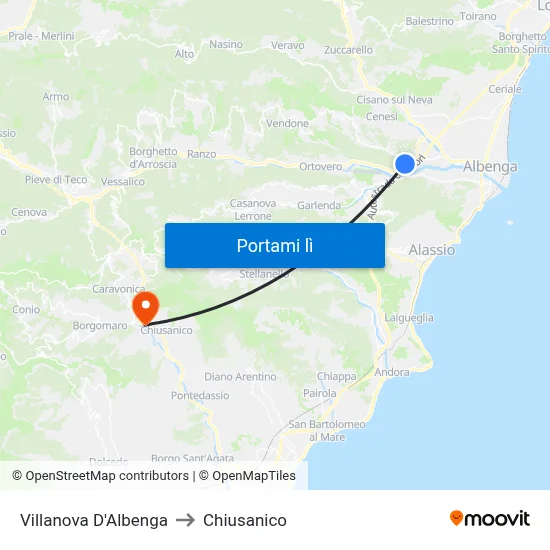 Villanova D'Albenga to Chiusanico map