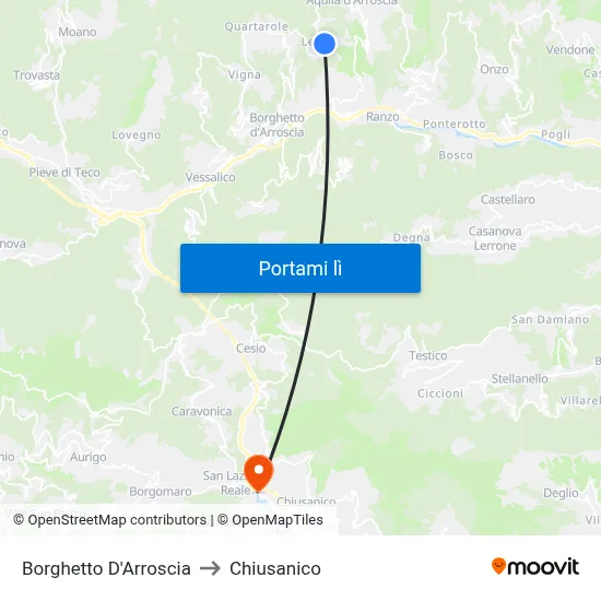 Borghetto D'Arroscia to Chiusanico map