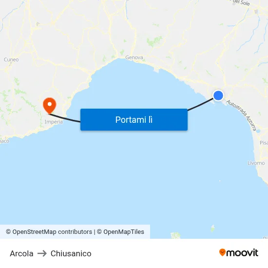 Arcola to Chiusanico map