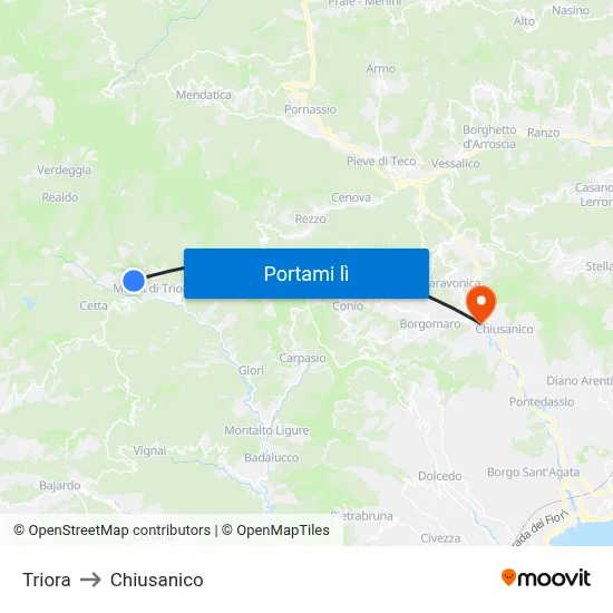 Triora to Chiusanico map