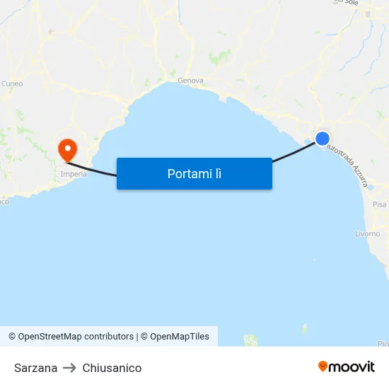 Sarzana to Chiusanico map