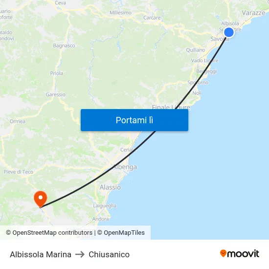 Albissola Marina to Chiusanico map