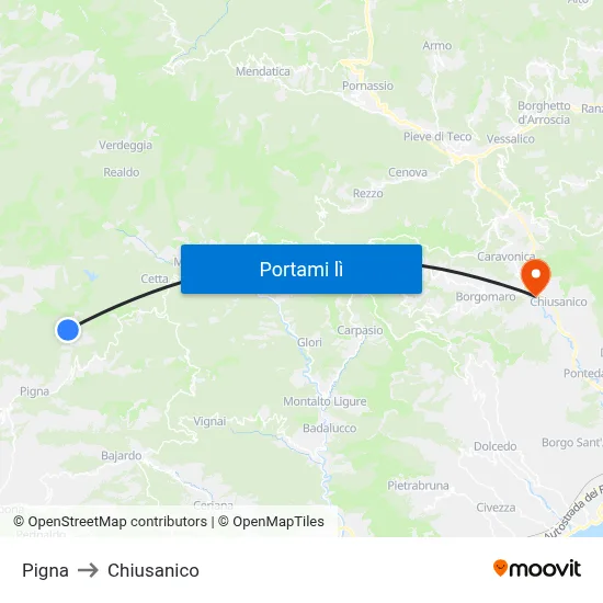 Pigna to Chiusanico map