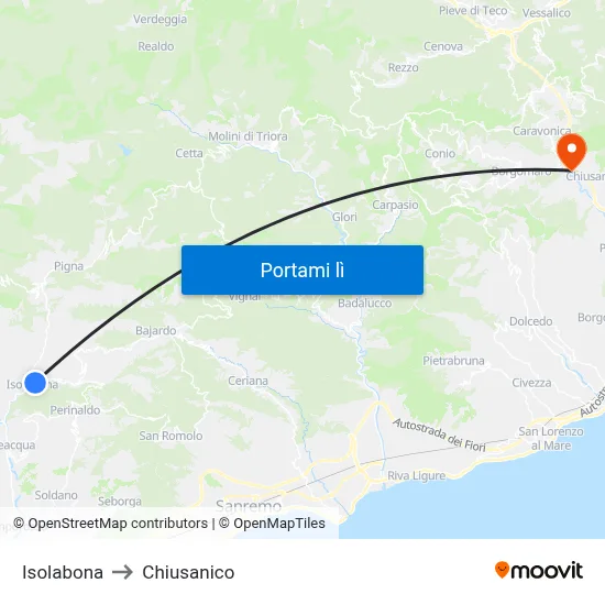 Isolabona to Chiusanico map