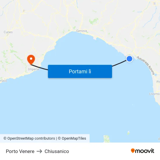 Porto Venere to Chiusanico map