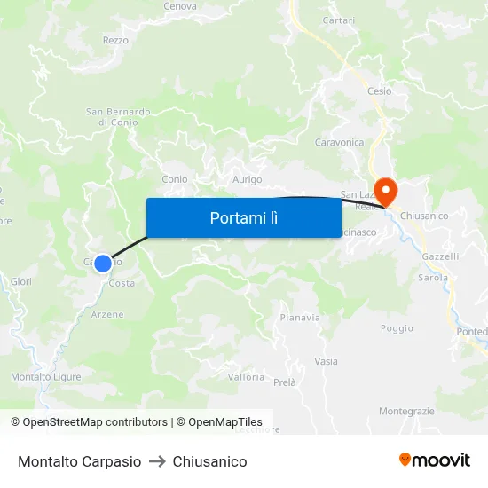 Montalto Carpasio to Chiusanico map