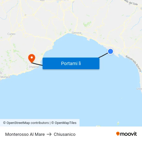 Monterosso Al Mare to Chiusanico map