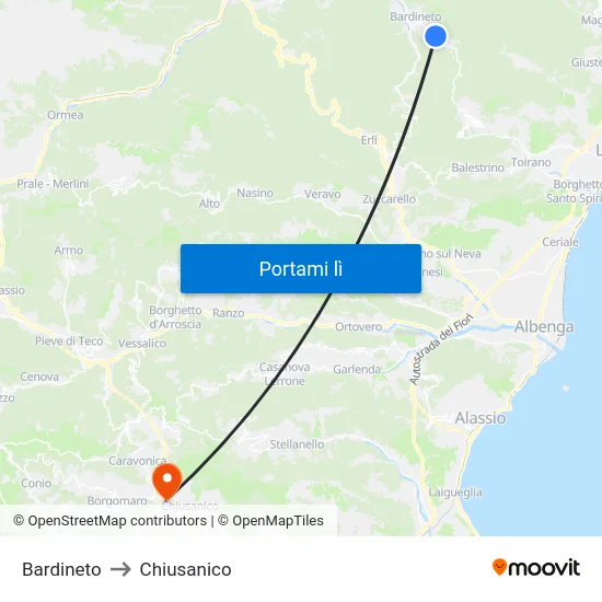 Bardineto to Chiusanico map