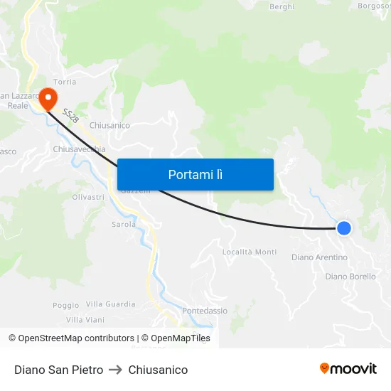 Diano San Pietro to Chiusanico map