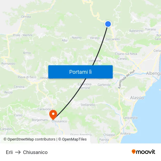 Erli to Chiusanico map