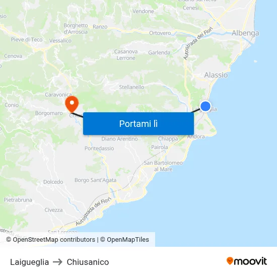 Laigueglia to Chiusanico map