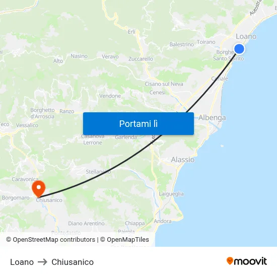 Loano to Chiusanico map
