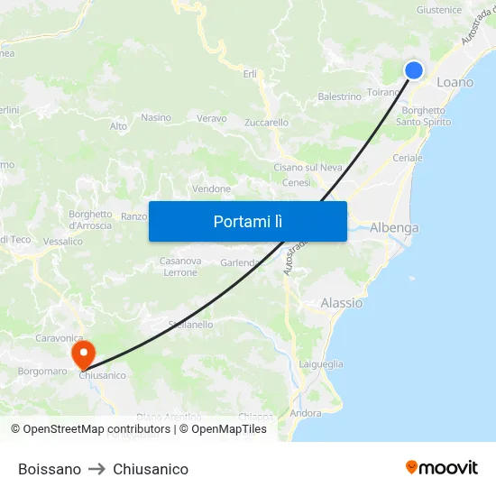 Boissano to Chiusanico map