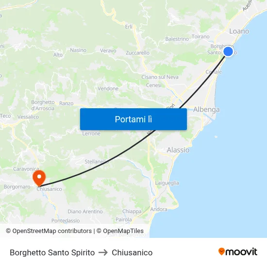 Borghetto Santo Spirito to Chiusanico map