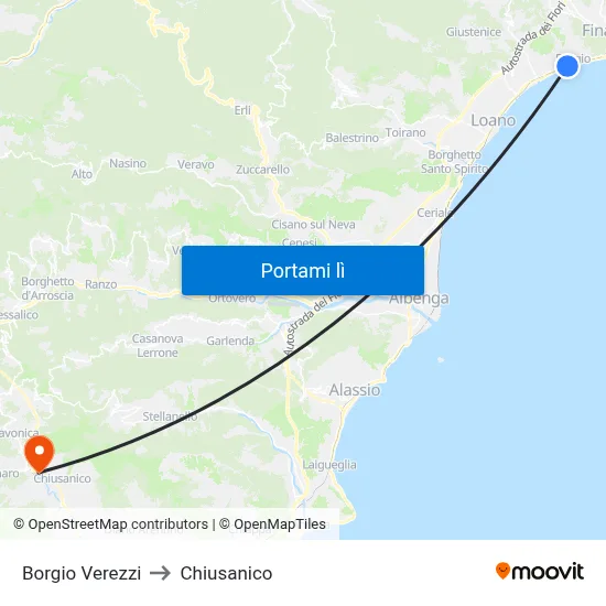 Borgio Verezzi to Chiusanico map
