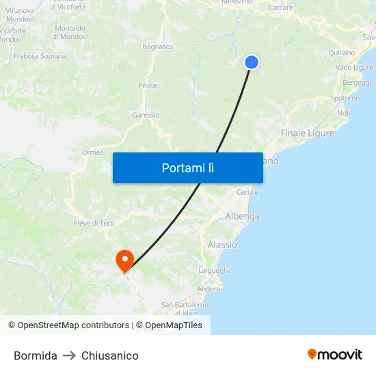 Bormida to Chiusanico map