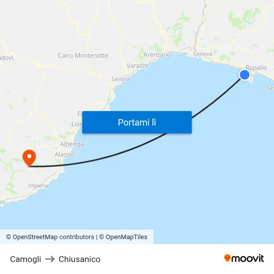 Camogli to Chiusanico map
