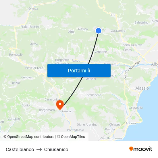 Castelbianco to Chiusanico map