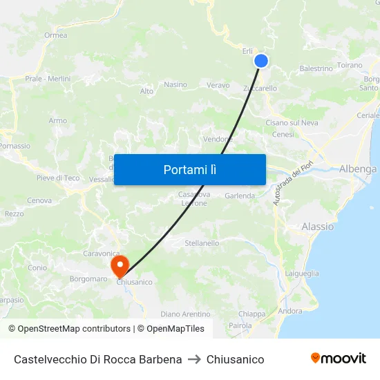 Castelvecchio Di Rocca Barbena to Chiusanico map