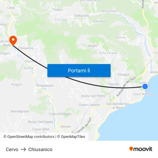 Cervo to Chiusanico map