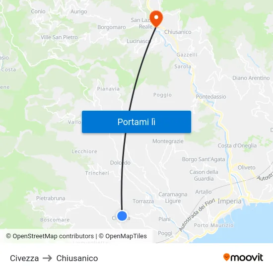 Civezza to Chiusanico map
