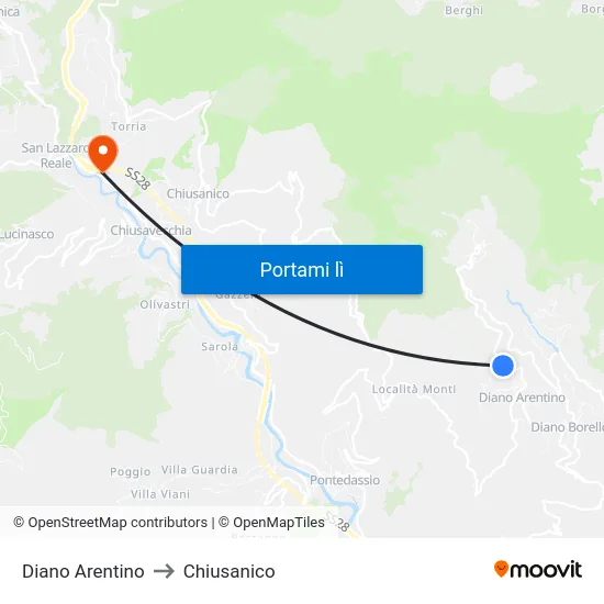 Diano Arentino to Chiusanico map